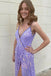 Lavendder Deep V Neck Spaghetti Straps Sequined Prom Evening Gowns, Sparkly Long Prom Dress DMP198