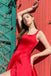 Fashion Red Satin High Slit Long Prom Dress, A Line Formal Evening Dress DM1024