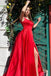 Fashion Red Satin High Slit Long Prom Dress, A Line Formal Evening Dress DM1024