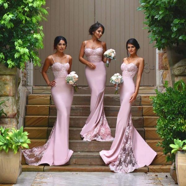 Sexy Pink Stunning Spaghetti Straps Lace Mermaid Long Bridesmaid Dresses Demodresses Sexy Pink Stunning Spaghetti Straps Lace Mermaid Long Bridesmaid Dresses Demodresses