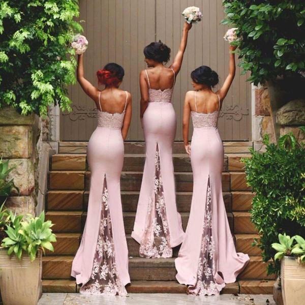 Sexy Pink Stunning Spaghetti Straps Lace Mermaid Long Bridesmaid Dresses Demodresses Sexy Pink Stunning Spaghetti Straps Lace Mermaid Long Bridesmaid Dresses Demodresses