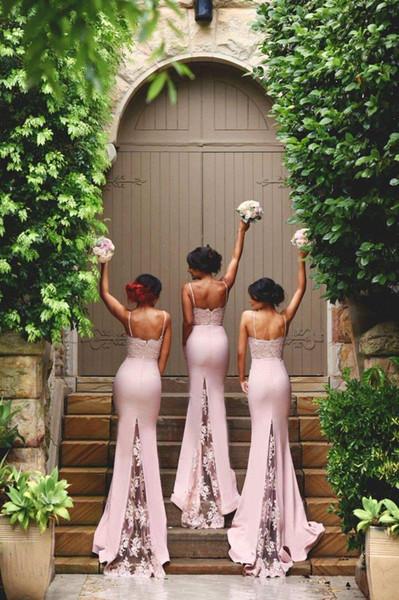 Sexy Pink Stunning Spaghetti Straps Lace Mermaid Long Bridesmaid Dresses Demodresses Sexy Pink Stunning Spaghetti Straps Lace Mermaid Long Bridesmaid Dresses Demodresses