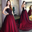 Burgundy Lace Tulle A Line Strapless Long Prom Dress DM947