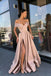 Elegant Off the Shoulder Party Gown Satin Sexy Prom Dress High Slit DMK4