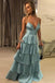 A-line Spaghetti Straps Sleeveless Layers Long Prom Dresses DMS53