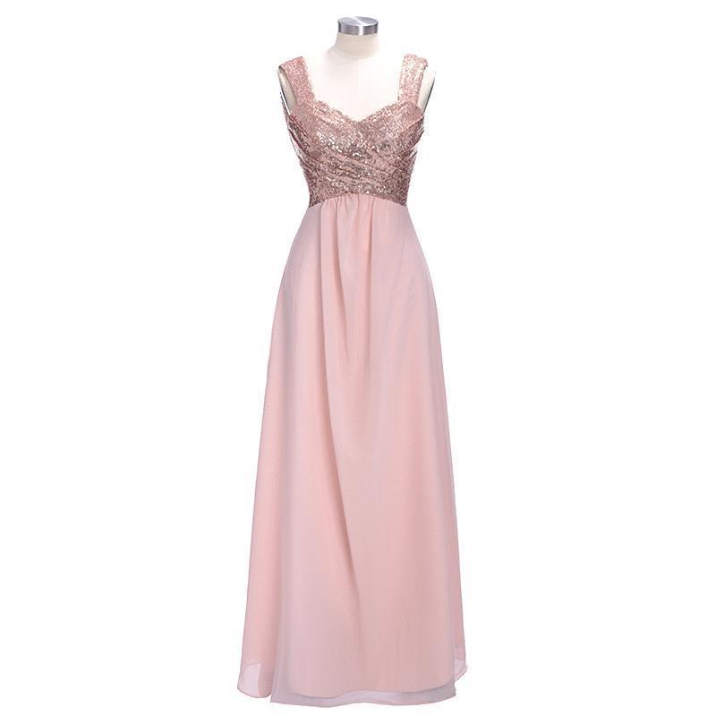 Rose Gold A Line Spaghetti Straps Prom Gown Backless Sequins Chiffon Bridesmaid Dress OKI10 Demodresses Rose Gold A Line Spaghetti Straps Prom Gown Backless Sequins Chiffon Bridesmaid Dress OKI10 Demodresses