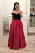 Hot Pink Satin Long Prom Gown With Pockets, Simple Beaded Evening Dresses With Black Top DMI14