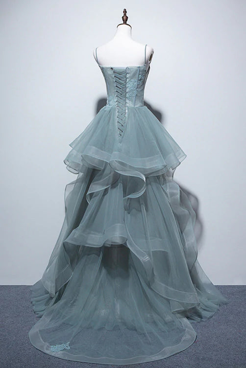 A Line Spaghetti Straps Tulle Long Prom Dresses, Stunning Evening Party Dress DMP176