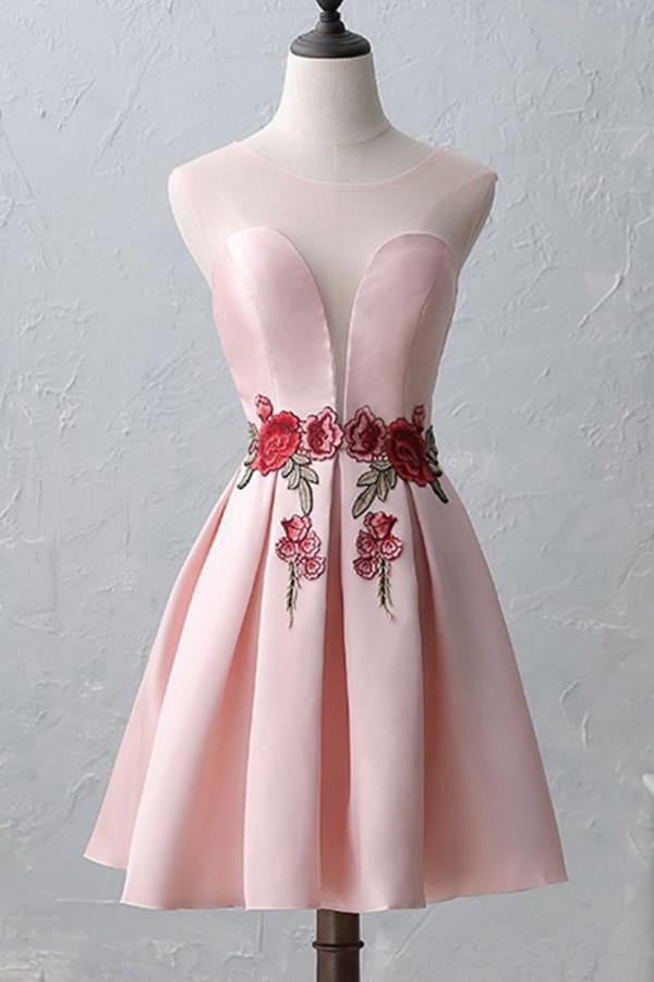 Short Homecoming Dress,Open Back Homecoming Dress,Pink Prom Dresses,Appliques Homecoming Dresses,Satin Prom Dresses,Graduation Dresses,Sweet 16 Dresses