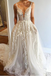 Off White Long A Line V Neck Tulle Prom Dresses With Pockets DMB48
