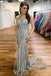 Silver Beaded Long Spaghetti Straps Mermaid Prom Dresses DME56