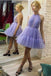 Halter Lavender A-Line Tulle Short Unique Homecoming Dresses DMD84