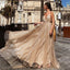 Charming A Line V Neck Spaghetti Straps Sequin Long Prom Dress DME44
