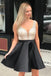 A Line V Neck Sleeveless Homecoming Dress, Beading Satin Short Prom Dresses DMN41