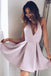 A Line Homecoming Dresses,Halter Backless Party Dress,Cute V Neck Short Satin Prom Dress DM286