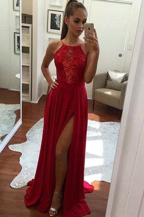 Unique Prom Dresses,A-Line Prom Dress,Halter Prom Dresses,Split-Front Prom Gown,Chiffon Long Evening Dress,Sexy Prom Dresses,Prom Dress