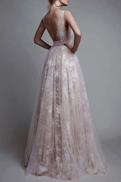 A Line Prom Dresses,V-neck Sexy Evening Party Dresses, Long Formal Dress DM186
