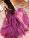 A Line Purple Tulle Beading Long Prom Dresses with Appliques DMH93