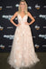 Charming A Line Tulle Lace V Neck Floor Length Prom Dresses DMI46