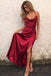 Red A-Line Spaghetti Straps Sleeveless Floor-Length Sexy Slit Prom Dresses DMD94