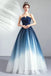 Strapless Ombre A Line  Tulle Prom Dress Long Formal Dresses DMQ74