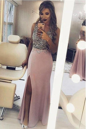 Sparkly Beaded Split Side Mermaid Sexy Prom Dresses, Formal Evening Dresses DMH17
