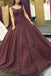 Burgundy Long Formal Ball Gown Prom Dresses With Lace Applique DMK52