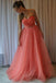 Charming Tulle Pleat Sweetheart Watermelon Prom Dress,Long A Line Evening Dress DMF59