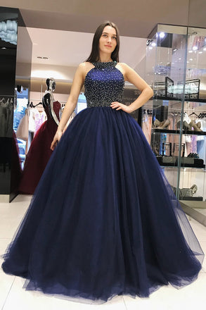 Elegant Prom Dresses,Royal Blue Prom Gown,Ball Gown Prom Dress,Beading Prom Dress