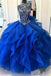Royal Blue Organza High Neck Quinceanera Dresses Burgundy Beading Prom Dresses DMI22