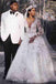 Ball Gown Deep V-Neck Long Sleeves Ivory Wedding Dress with Lace Appliques DME98