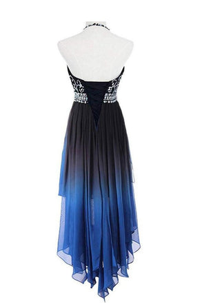 High Low Halter Sleeveless Beading Chiffon Ombre Prom Dress DMG77