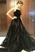 Unique A Line Black Strapless Long Prom Dresses With Beading DMF50