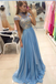 Light Blue Long Beading High Neck Sparkly Cute Prom /Evening Dresses DM144