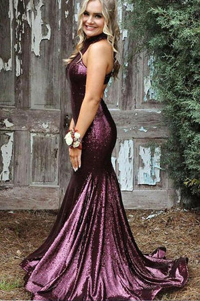 Mermaid Purple Sequin Evening Dresses ,Cheap Mermaid Prom Dresses DMH91