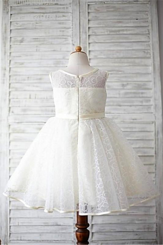 Ball Gown Scoop Sleeveless Flower Floor-Length Lace Flower Girl Dresses With Flower DM724