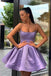 Simple Purple A-line Satin Short Homecoming Dress Spaghetti Straps Short Prom Dresses DM1031