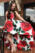 Unique Strapless Floral Satin High low Long Prom Dresses with Pockets, DMM68