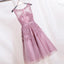 Elegant Lace Appliques Beaded A-line See Through Tea Length Homecoming Dresses DMC10