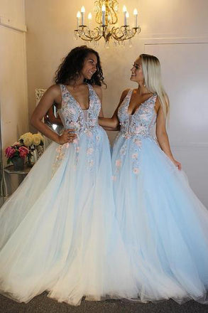 A Line Tulle Long Prom Dresses with Appliques Pageant Dance Dresses,Graduation School Party Gown DMP092