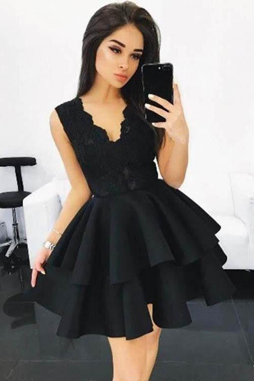 New Arrival A-Line V-Neck Short Homecoming Dress with Appliques,Graduation Dresses DM313