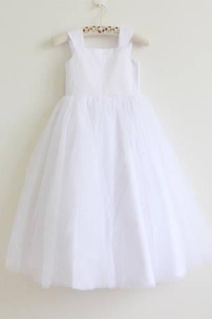 White Tulle Straps Long Simple Baby Girl Dress/Flower Girl Dresses DM208