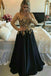 Modest Black And Gold Long A-line Long Sleeves Lace Prom Gowns,Evening Dresses DMF14