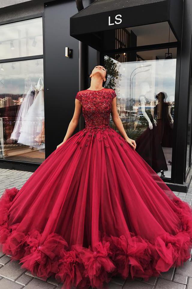 Red Tulle Ball Gown Prom Dress, Sweet 16 Dresses,Quinceanera Dresses – Demodresses Red Tulle Ball Gown Prom Dress, Sweet 16 Dresses,Quinceanera Dresses – Demodresses