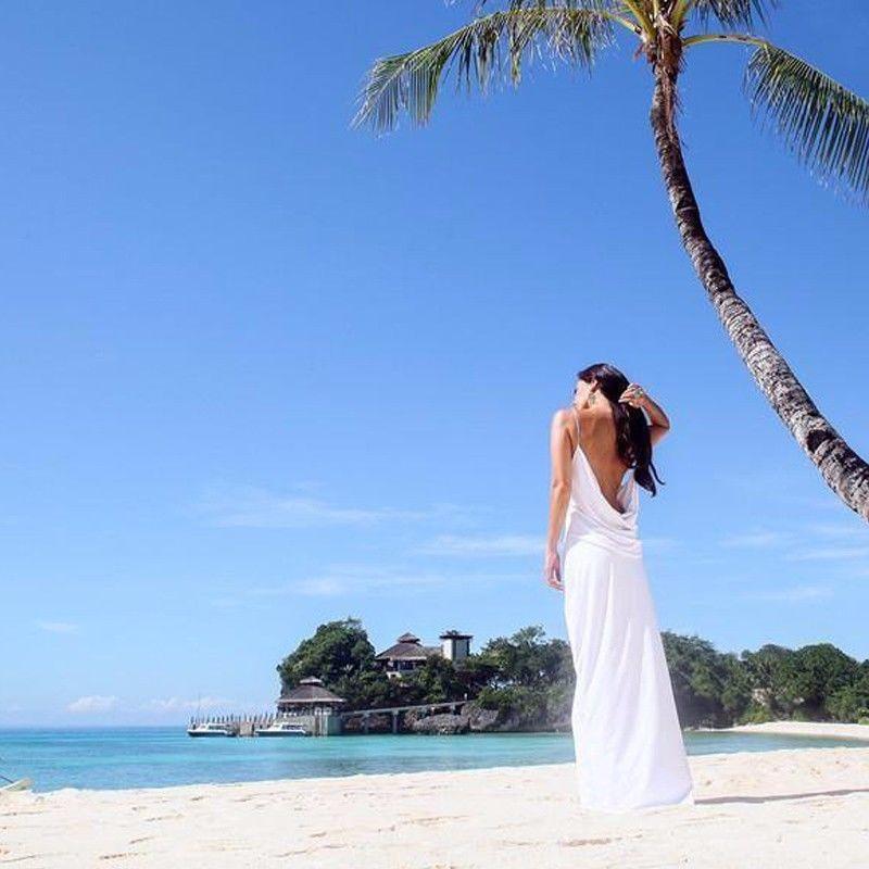 Sexy Backless Beach Bridal Dress,Slit Spaghetti Straps Summer White Wedding Gown DM260