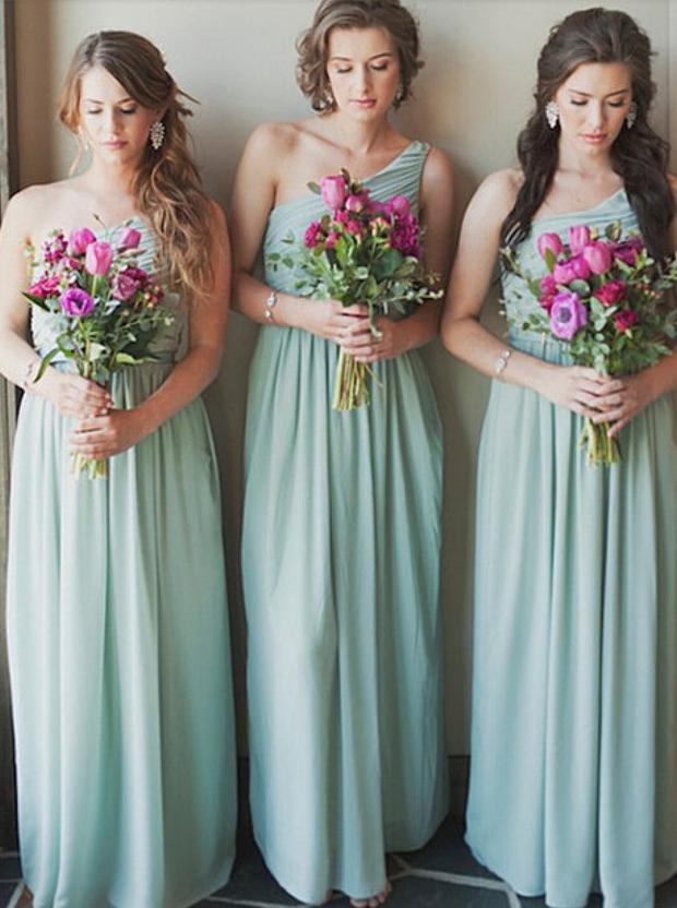 Modern A Line One Shoulder Chiffon Floor Length Bridesmaid Dress DMN3