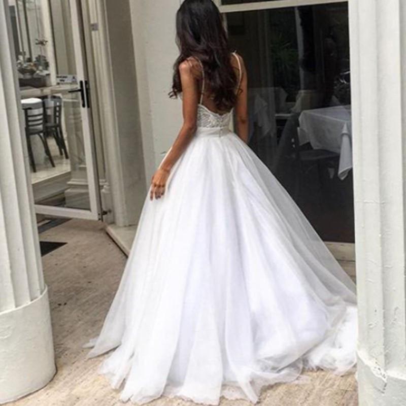 Charming Backless Spaghetti Straps Wedding Dress with Lace Top DMC68