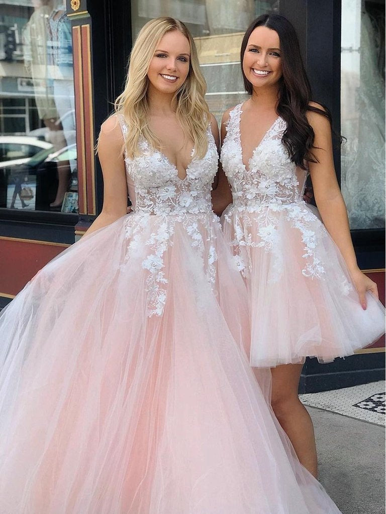 See Through Lace Appliqued Homecoming Dresses V Neck Short Hoco Dress DMO13