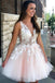 See Through Lace Appliqued Homecoming Dresses V Neck Short Hoco Dress DMO13
