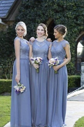 Beautiful A Line Ling Chiffon Cap Sleeves Lace Top Bridesmaid Dress DMG53